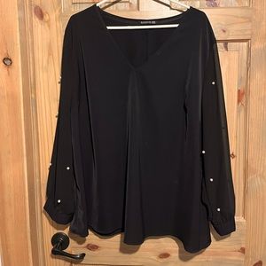 Black Chiffon Sleeve Shirt with Pearls